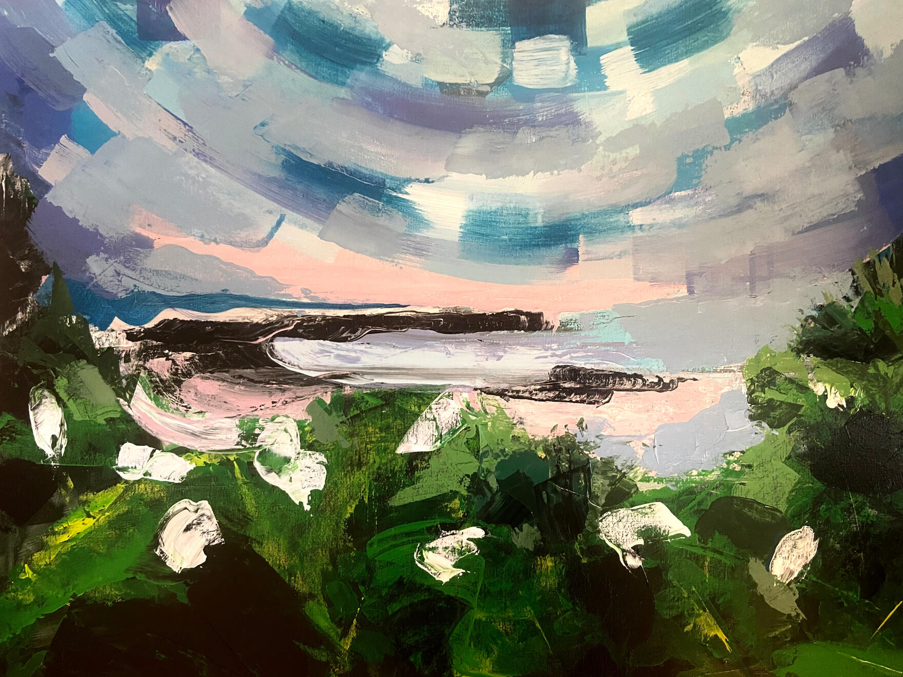 Grimes Cove with white roses 2021 26x22"